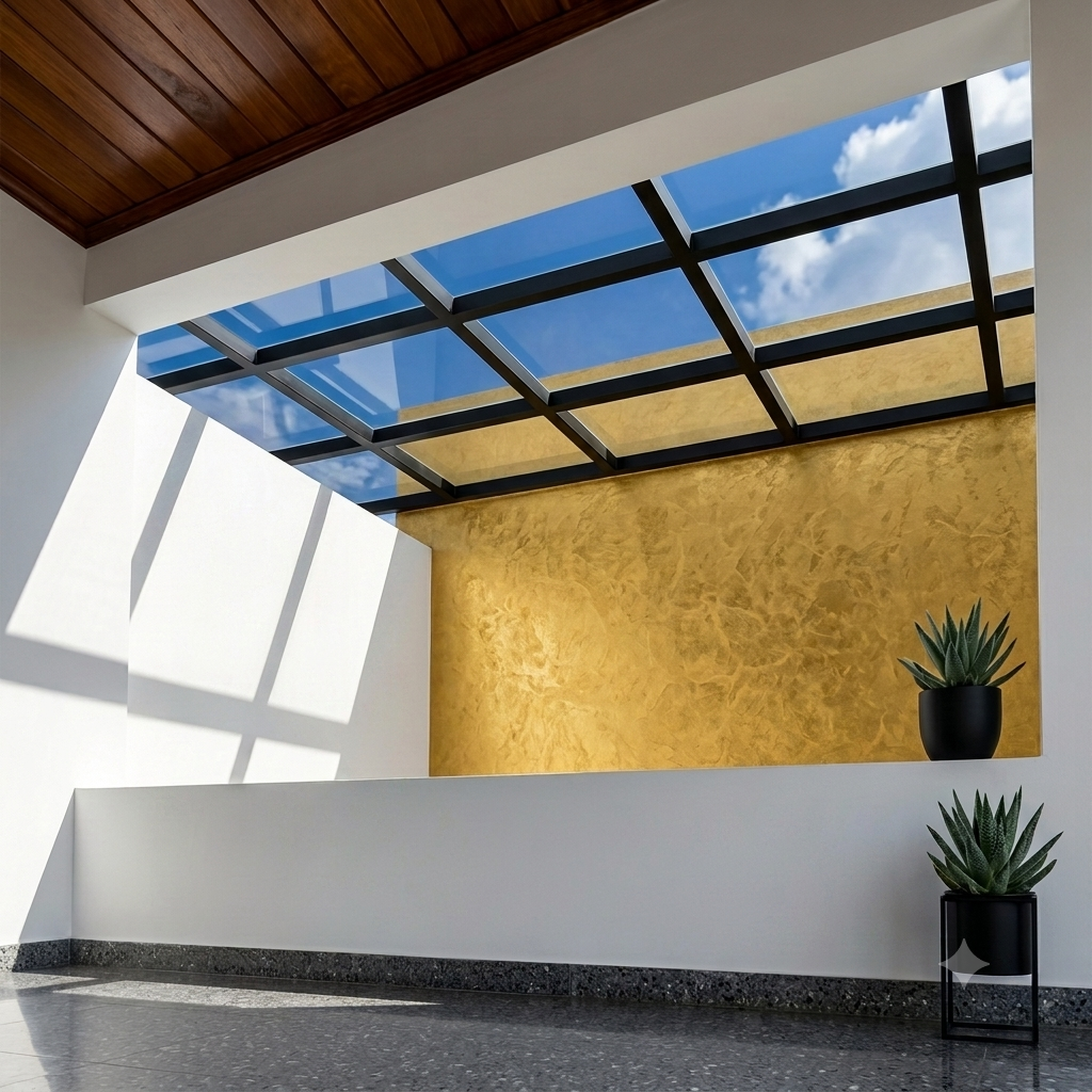 Modern Tempered Glass Skylight with Grid Framework