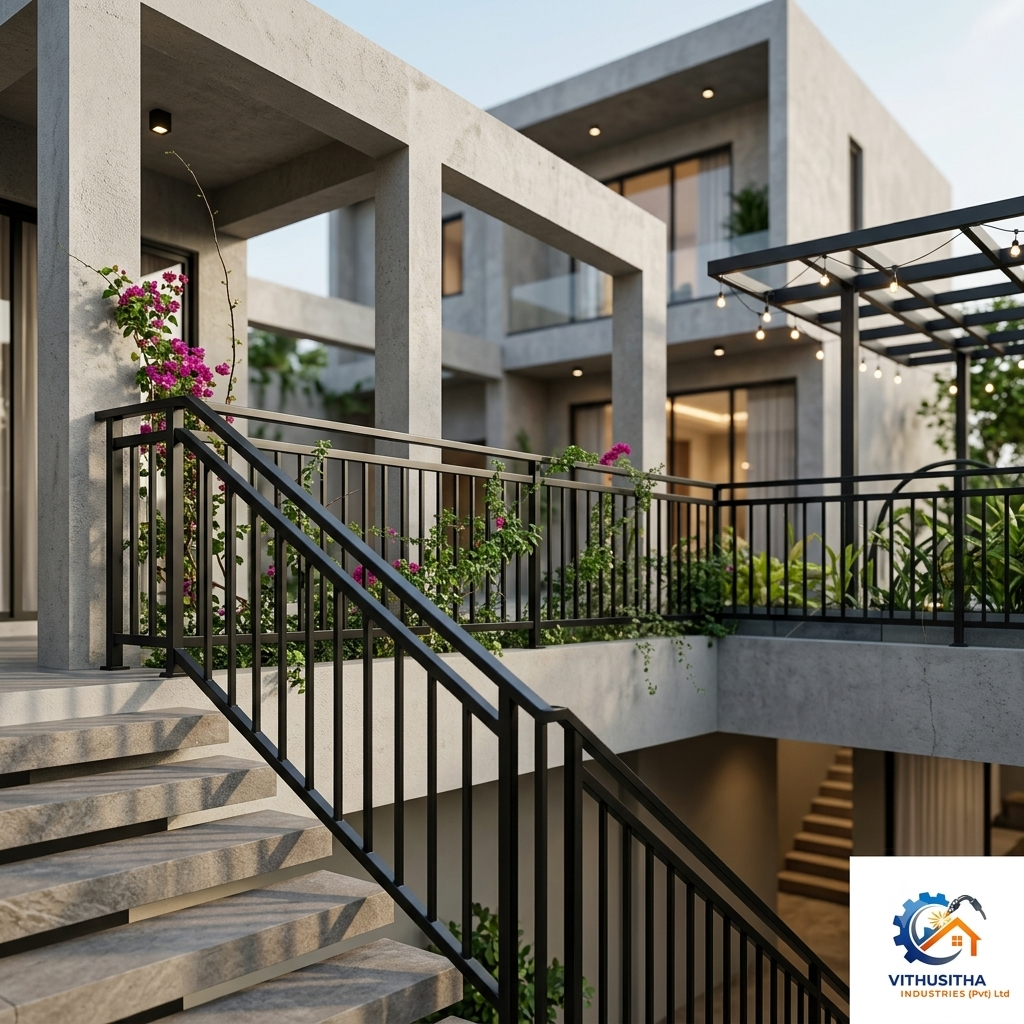 Modern Industrial Exterior Stair Railing & Balustrade System